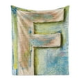 thumbnail image 1 of Letter F Soft Flannel Fleece Throw Blanket, Damaged Worn Uppercase F Printing Antique Letterpress Block Typeface, Cozy Plush for Indoor and Outdoor Use, 50" x 70", Green Blue Tan, by Ambesonne, 1 of 5