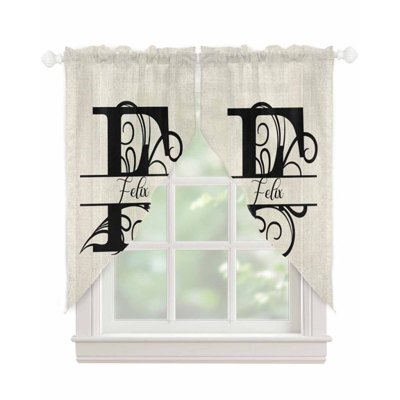 Letter F Swag Valances for Windows, Monogram Words Rod Pocket Sheer Valances for Large Windows, Swag Toppers Light Filtering for Kitchen Living Room 2 Panels 36''x63''