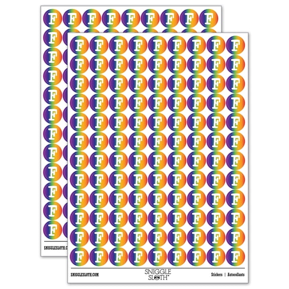 Letter F Uppercase Cute Typewriter Font 200+ Round Stickers - Rainbow - Gloss Finish - 0.50" Size
