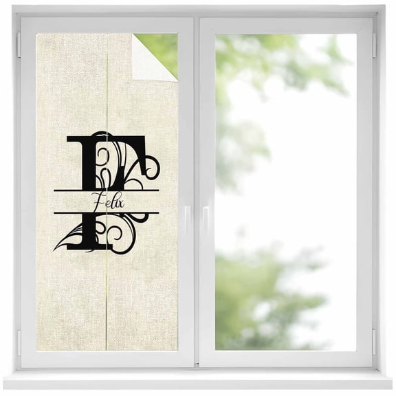 Letter F Window Privacy Film, Monogram Words Static Cling UV Sun Blocking Heat Control Window Tint Day and Night, Non-Adhesive Reusable One Way Windows Privacy Cover 17.7''x39.3''