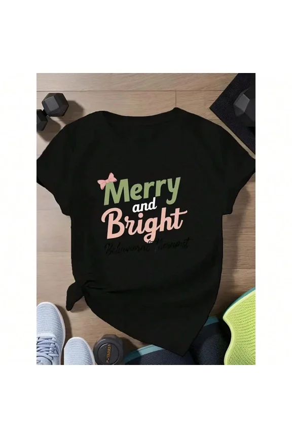 Letter Festive Happy Printed T-Shirt, Versatile Seasonal Top, Unisex T-Shirt