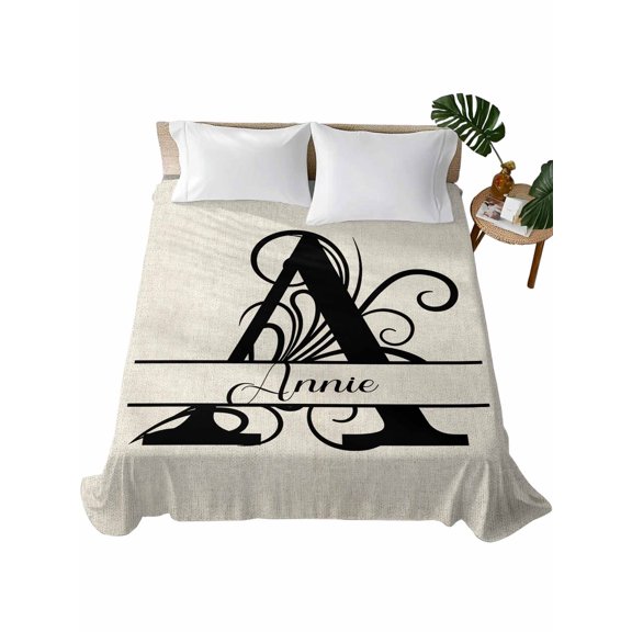 Letter A Flat Sheets Only King Size, Soft Breathable Bed Top Sheets for Mattress, Monogram Words Luxury Bedding Flat Sheets for Home Hotel Bedroom Bed Protection