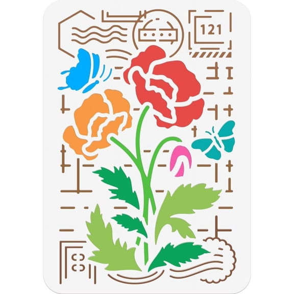 Letter Flower Butterfly Painting Stencil 11.69x8.27 Inch Reusable Craft Stencils Hollow Out Drawing Painting Template DIY for Painting on Wood Fabric Paper Walls Canvas Furniture