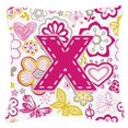 thumbnail image 1 of Letter Flowers and Butterflies Pink Fabric Decorative Pillow, 1 of 3