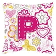 thumbnail image 1 of Letter Flowers and Butterflies Pink Fabric Decorative Pillow, 1 of 3