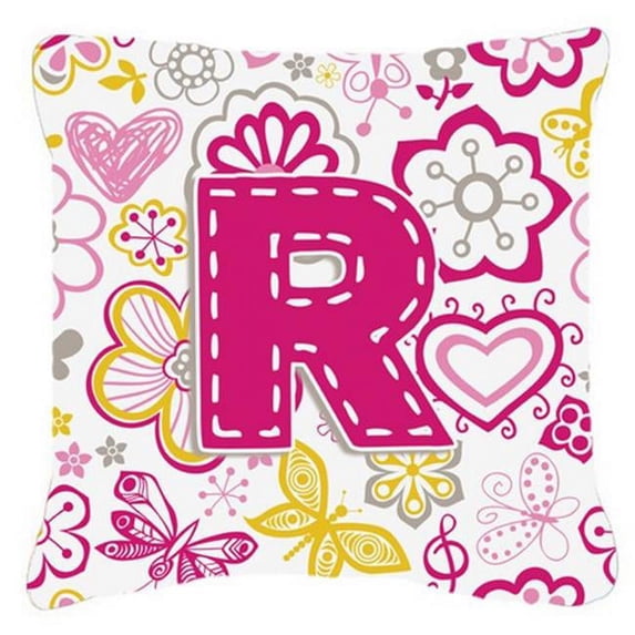 Letter Flowers and Butterflies Pink Fabric Decorative Pillow