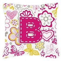 Letter Flowers and Butterflies Pink Fabric Decorative Pillow