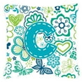 thumbnail image 1 of Letter Flowers and Butterflies Teal Blue Fabric Decorative Pillow, 1 of 1