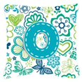 thumbnail image 1 of Letter Flowers and Butterflies Teal Blue Fabric Decorative Pillow, 1 of 7