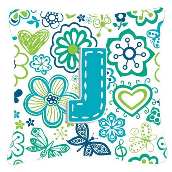 Letter Flowers and Butterflies Teal Blue Fabric Decorative Pillow