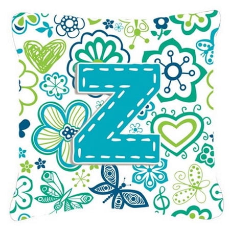 Letter Flowers and Butterflies Teal Blue Fabric Decorative Pillow
