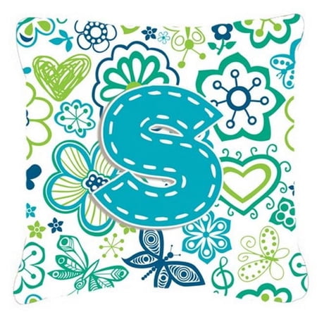 Letter Flowers and Butterflies Teal Blue Fabric Decorative Pillow