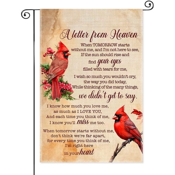 Letter From Heaven Double Sided Garden Flag, Cardinal Floral Remembrance Yard Banner, Sympathy and Memorial Outdoor Decor