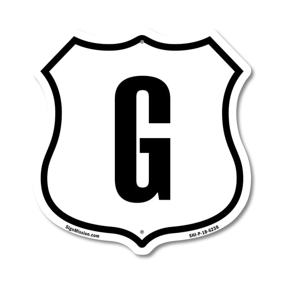 Letter G 12 inch X 12 inch Shield-Shaped Rust-Free Aluminum Metal Sign Weather Resistant Made in the USA