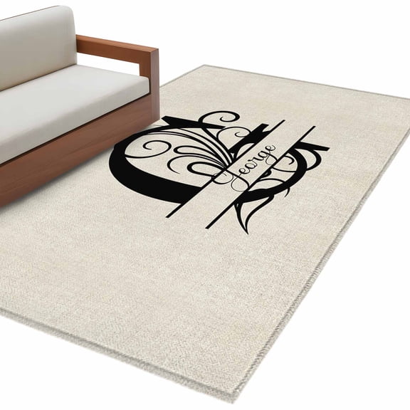 Letter G 3'x5' Washable Rug, Monogram Words Non-Slip Area Rugs for Entryway Kitchen Classroom, Dorm Throw Carpet, Low Pile Soft Indoor Floor Mat