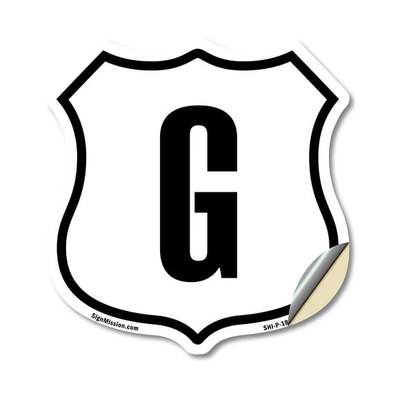 Letter G (5 Pack) 4 inch X 4 inch Shield Shaped Heavy Duty 3.2 mil Vinyl Decals Weather Resistant Made in the USA