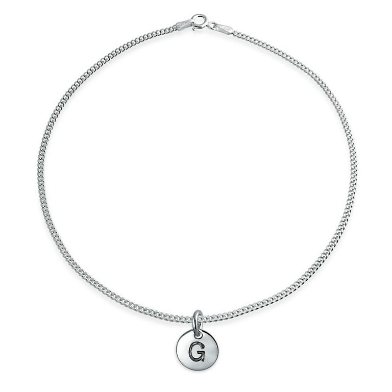 Letter G Block Alphabet Initial Disc Anklet .925 Sterling Silver