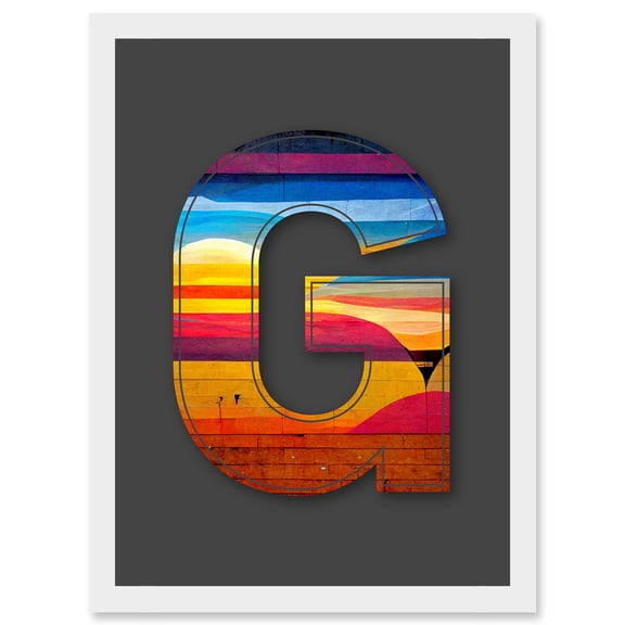 Letter G Bright Abstract Landscape Decorative Graffiti Mural Alphabet Initial Stencil Artwork Framed Wall Art Print A4