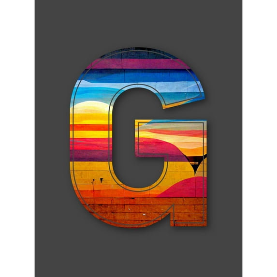 Letter G Bright Abstract Landscape Decorative Graffiti Mural Alphabet Initial Stencil Extra Large XL Wall Art Poster Print