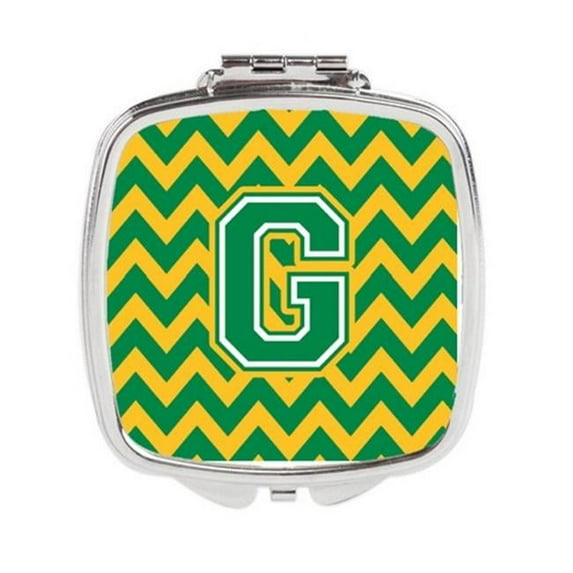 Letter G Chevron Green & Gold Compact Mirror - Green & Gold - 3in. H x 0.3in. W x 2.75in. L