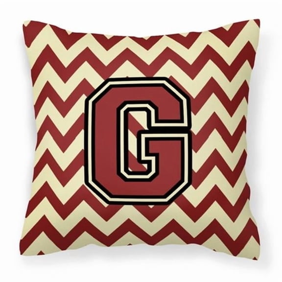 Letter G Chevron Maroon and Gold Fabric Decorative Pillow