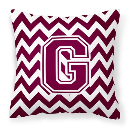 Letter G Chevron Maroon and White Fabric Decorative Pillow