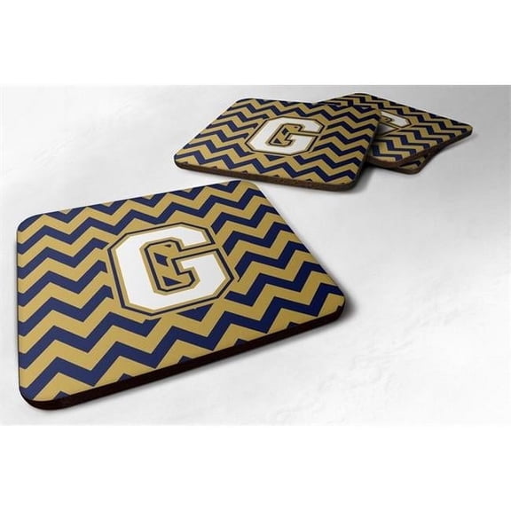 Letter G Chevron Navy Blue & Gold Foam Coaster