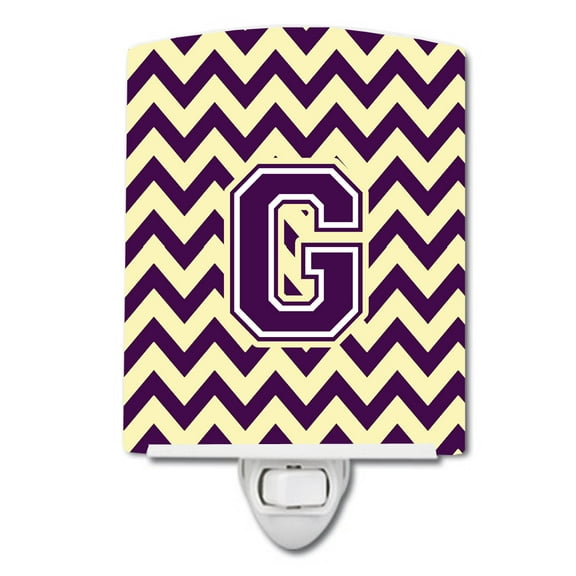 Letter G Chevron Purple and Gold Ceramic Night Light