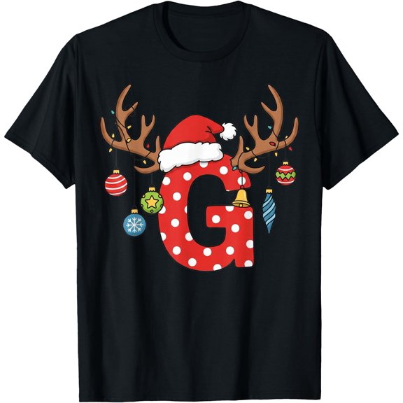 Letter G Christmas Monogram Alphabet Initial Ornament Santa T T-Shirt
