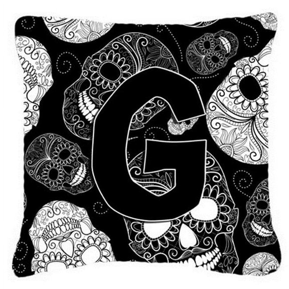 Letter G Day Of The Dead Skulls Black Canvas Fabric Decorative Pillow