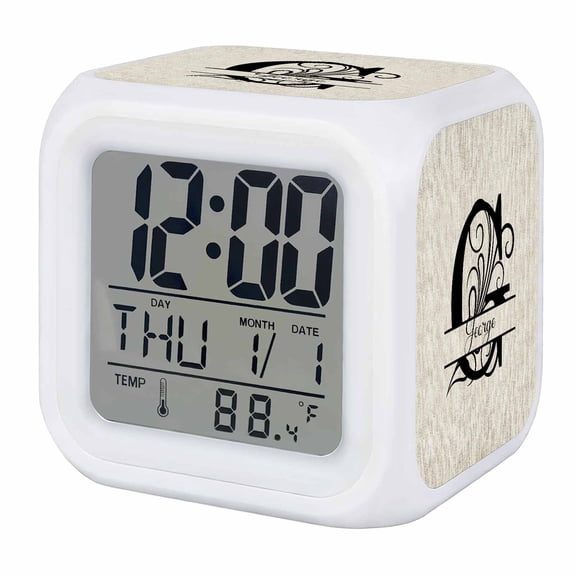 Letter G Digital Alarm Clock for Bedrooms, Smart LED Alarm Clock with 7 Color Changing Night Light, Monogram Words Silent Wake Up Clocks for Sleep Study Cooking 3.2"x3.2"