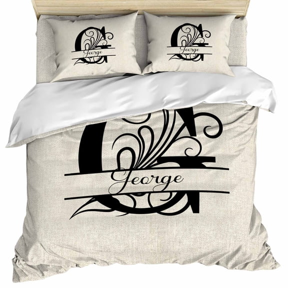 Letter G Duvet Cover Set, Monogram Words Soft Duvet Cover Queen Size Bedding Set 4 Pieces, 1 Quiltcover and 2 Pillowcases with Zipper, 1 Bed Sheet for All Seasons
