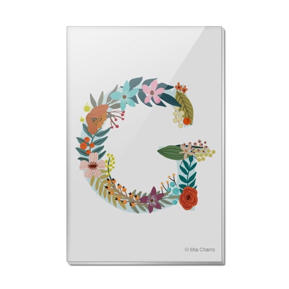 Letter G Floral Monogram Initial Rectangle Acrylic Fridge Refrigerator Magnet