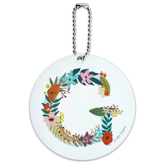 Letter G Floral Monogram Initial Round Luggage ID Tag Card Suitcase Carry-On