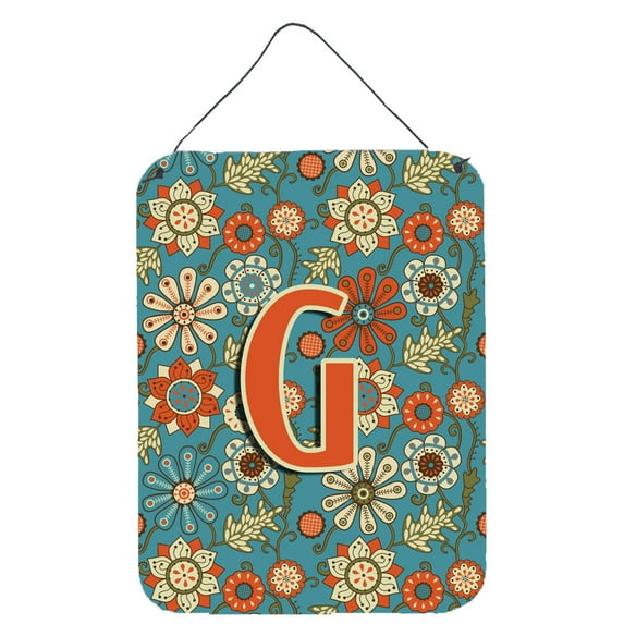 Letter G Flowers Retro Blue Wall or Door Hanging Prints
