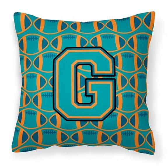 Letter G Football Aqua - Orange & Marine Blue Fabric Decorative Pillow
