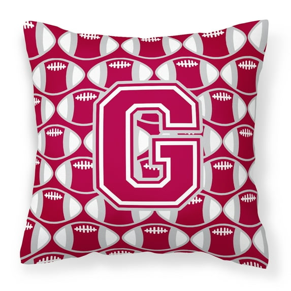 Letter G Football Crimson, grey and white Fabric Decorative Pillow