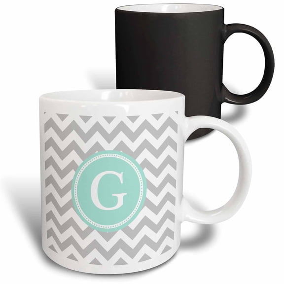 3drose, Letter G Grey and White Chevron with Mint Monogram Personal Initial G, 11oz Magic Transforming Mug