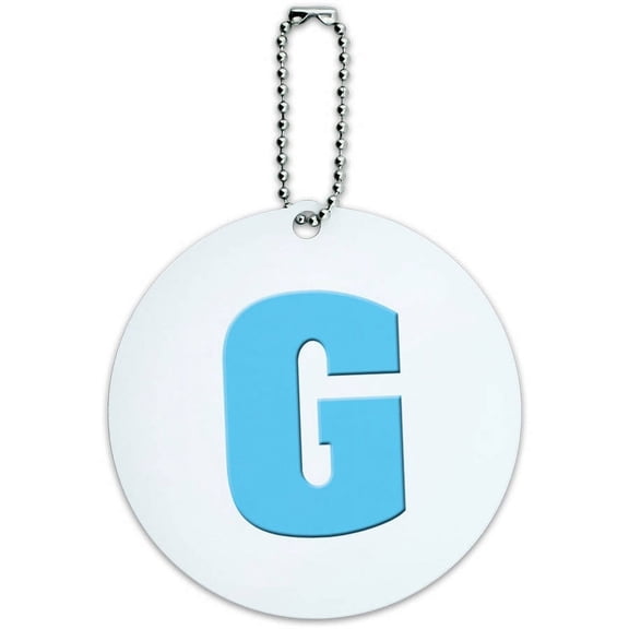 Letter G Initial Baby Boy Block Font Blue Shower Round Luggage ID Tag Card for Suitcase or Carry-On