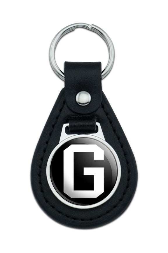 Letter G Initial Black White Black Leather Keychain