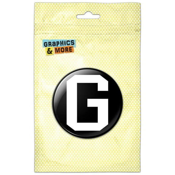 Letter G Initial Black White Pinback Button Pin Badge