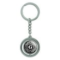 thumbnail image 1 of Letter G Initial Black White Scrolls Spinning Circle Metal Keychain, 1 of 1