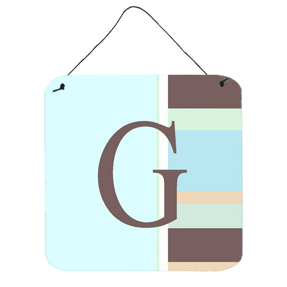 Letter G Initial Monogram - Blue Stripes Wall or Door Hanging Prints