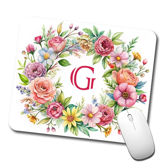 Letter G Initial Monogram Flowers Floral Mouse Pad Low Profile Gaming Mat