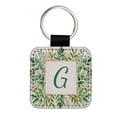 thumbnail image 1 of Letter G Initial Monogram Frame Leaf Faux Leather Square Keychain, 1 of 7