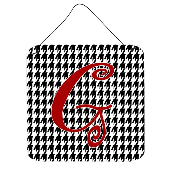 Letter G Initial Monogram - Houndstooth Black Wall or Door Hanging Prints