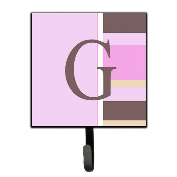 Letter G Initial Monogram - Pink Stripes Leash or Key Holder