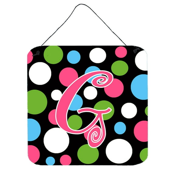 Letter G Initial Monogram - Polkadots and Pink Wall or Door Hanging Prints