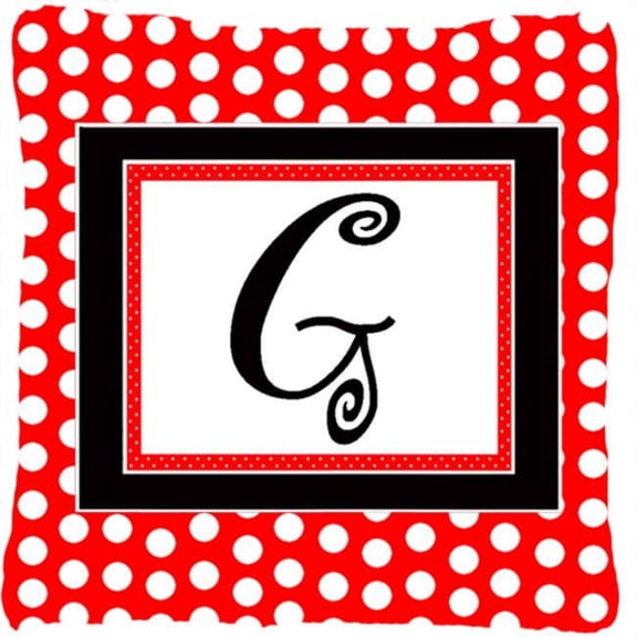 Letter G Initial Monogram - Red Black Polka Dots Decorative Indoor & Outdoor Fabric Pillow