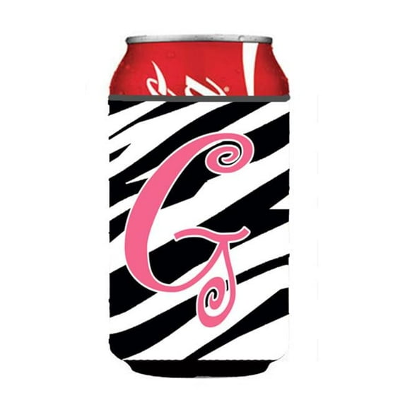 Letter G Initial Monogram - Zebra Stripe And Pink Can Or Bottle Hugger